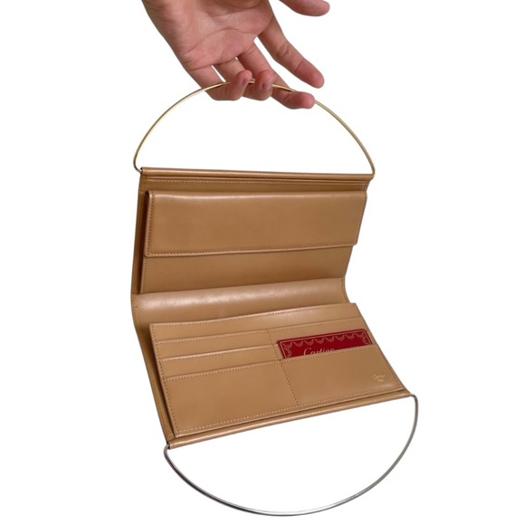 Authentic Cartier Trinity Beige Leather Double Handle Clutch Bifold Wallet - Picture 1 of 15